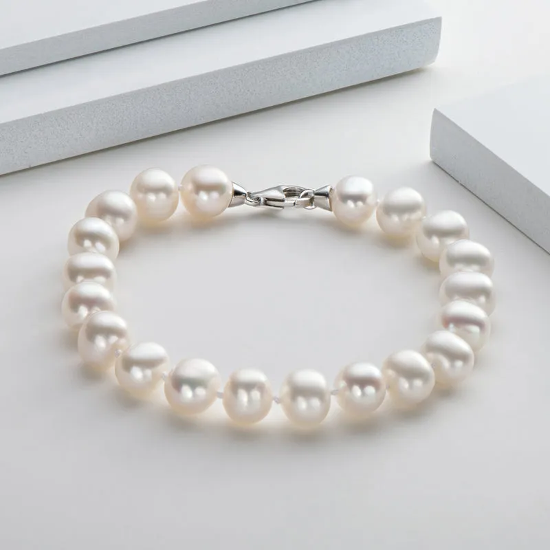 Sterling Silver 6-11mm White Freshwater Pearl Bracelet