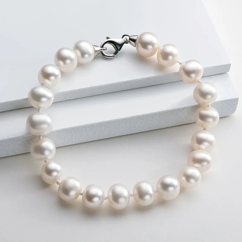 Sterling Silver 6-11mm White Freshwater Pearl Bracelet