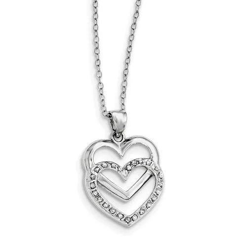 Sterling Silver Diamond Mystique 18in Double Heart Pendant Necklace