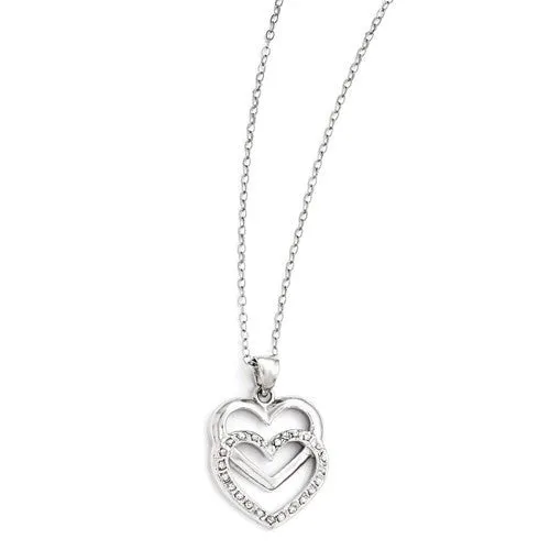 Sterling Silver Diamond Mystique 18in Double Heart Pendant Necklace