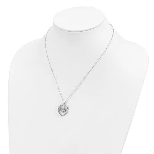 Sterling Silver Diamond Mystique 18in Double Heart Pendant Necklace