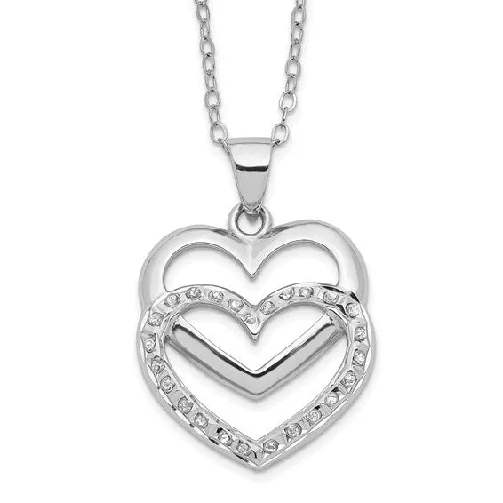 Sterling Silver Diamond Mystique 18in Double Heart Pendant Necklace
