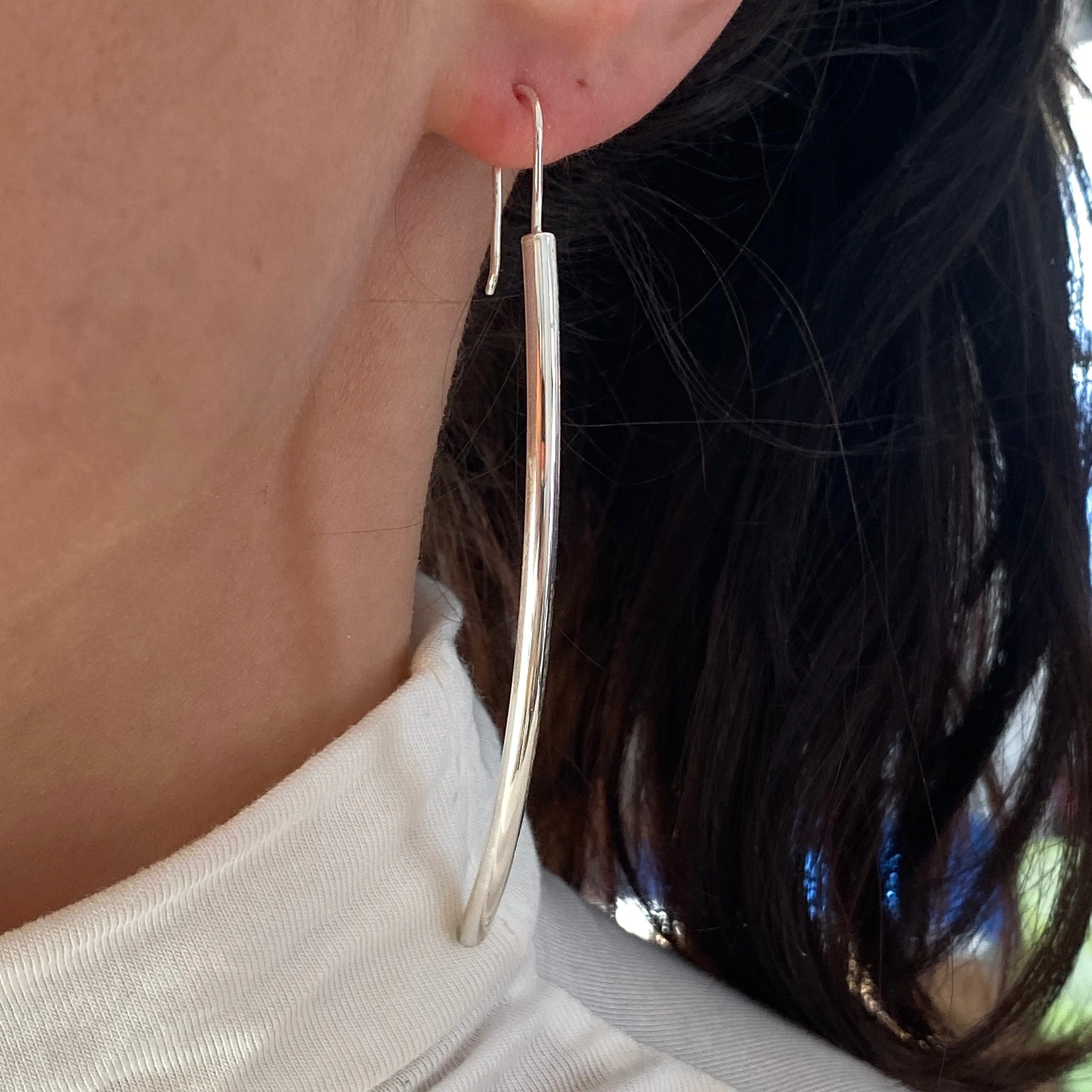 Sterling Silver Long Tube Bar Dangle Earrings
