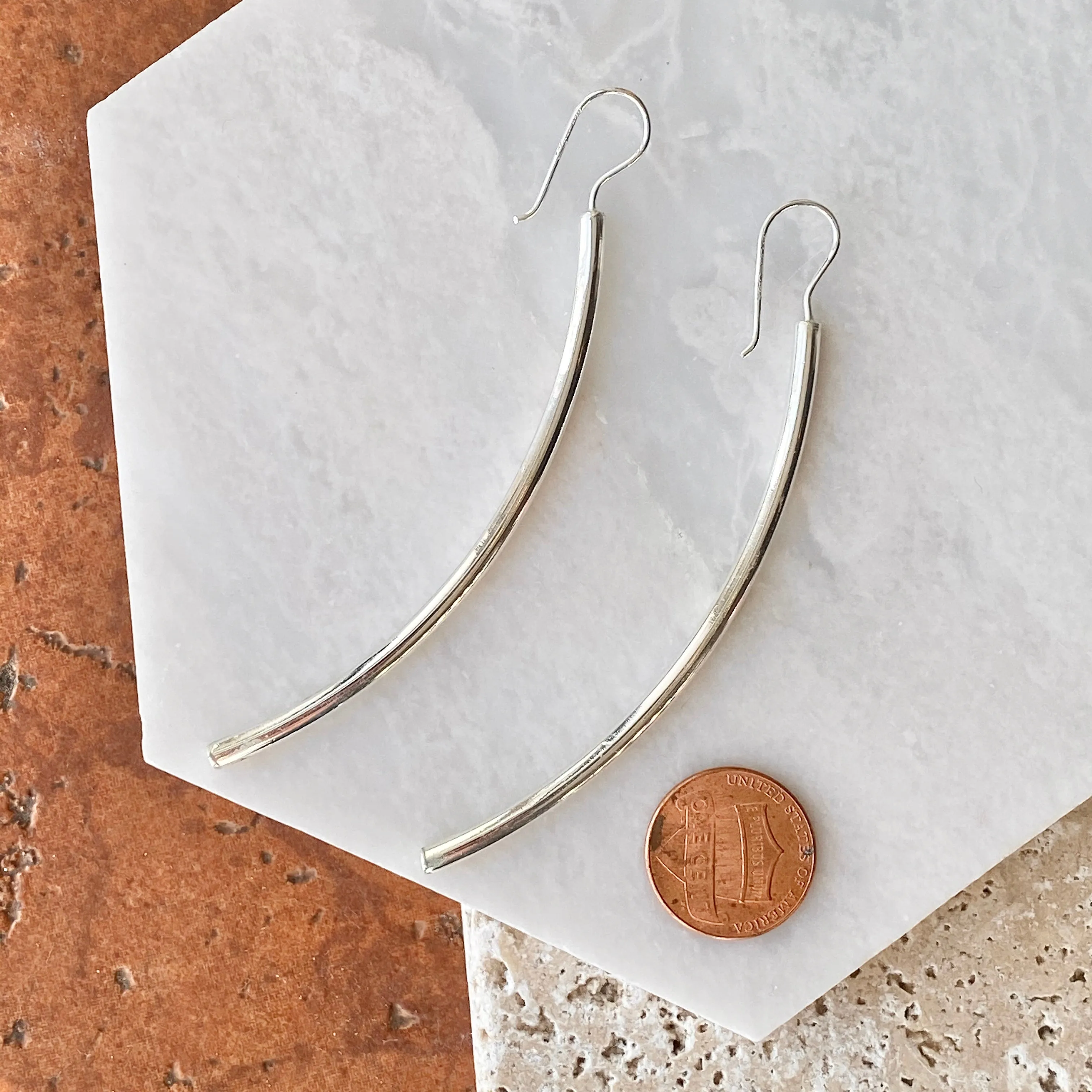 Sterling Silver Long Tube Bar Dangle Earrings