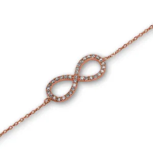 Sterling Silver Rose Gold CZ Sideway Infinity Bracelet