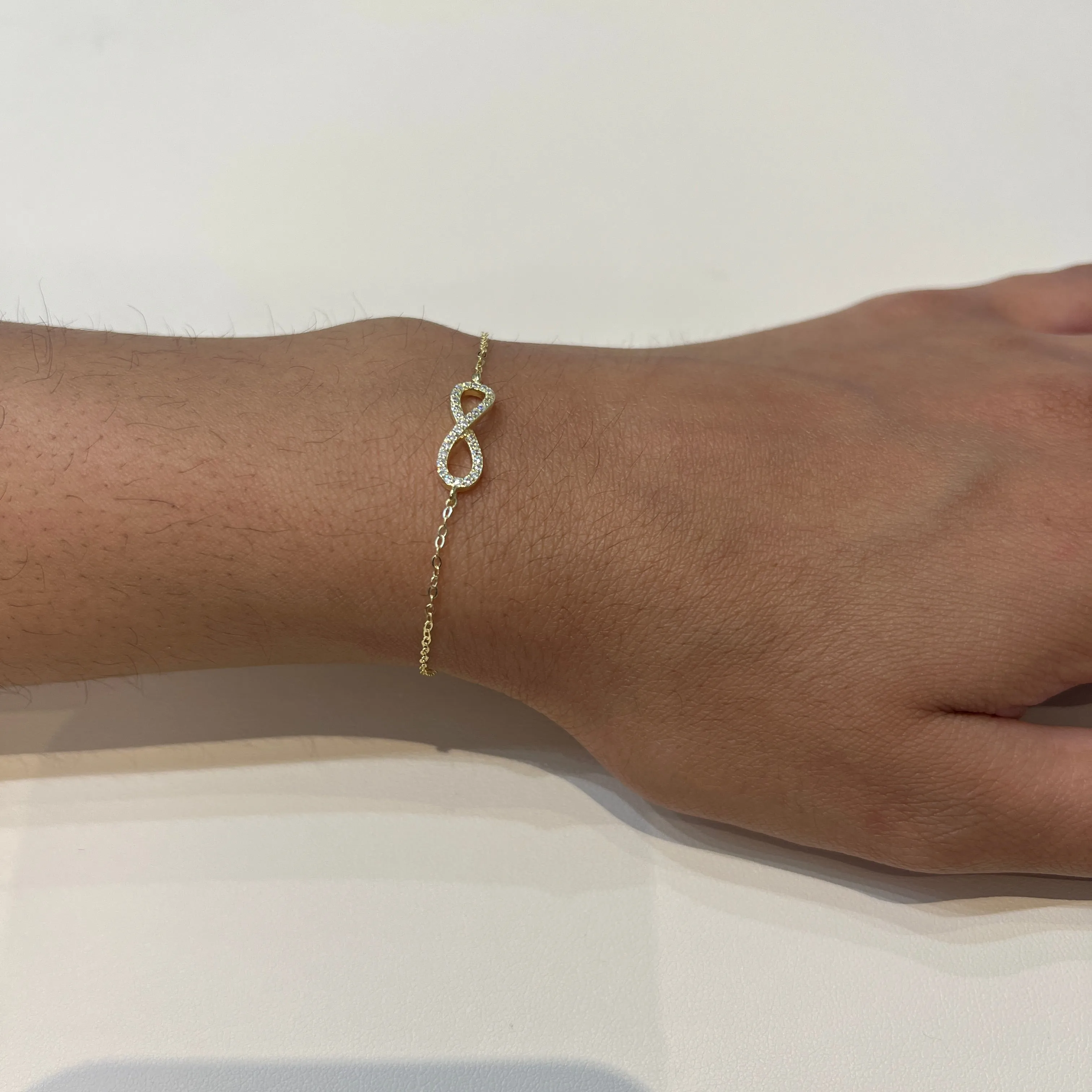 Sterling Silver Rose Gold CZ Sideway Infinity Bracelet