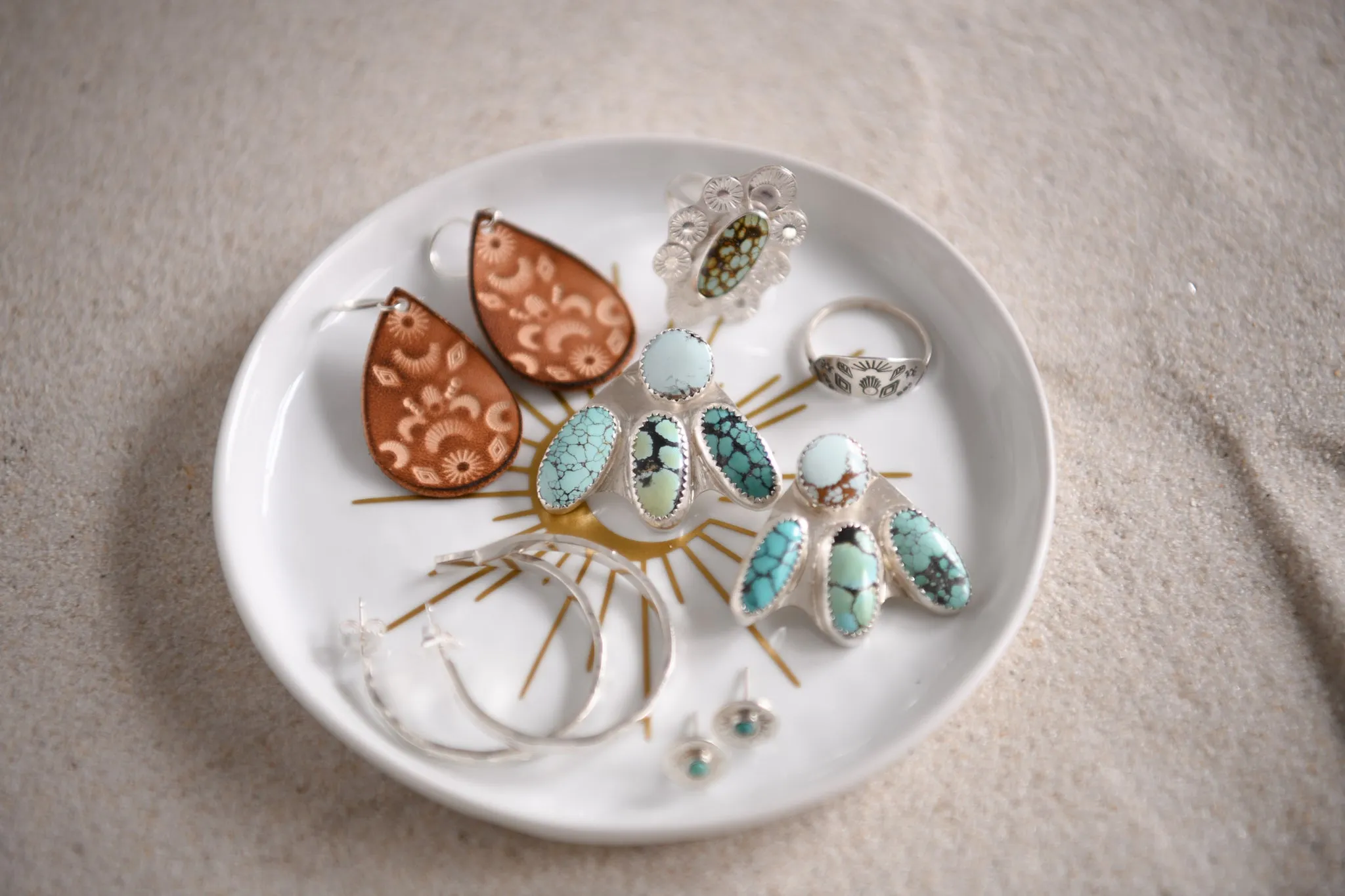 Sterling Silver Turquoise Sunline Wildflower Front and Back Earrings