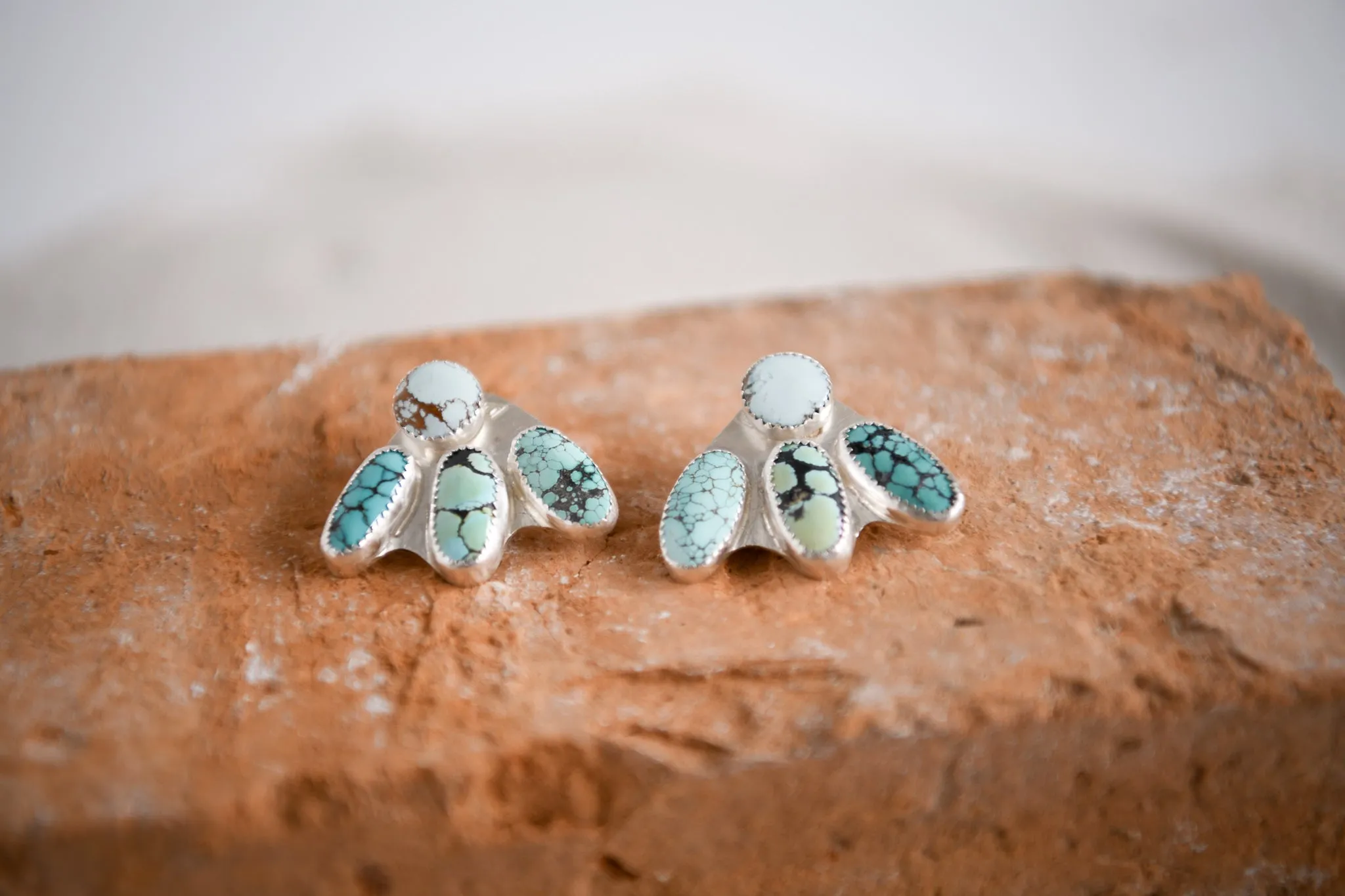 Sterling Silver Turquoise Sunline Wildflower Front and Back Earrings