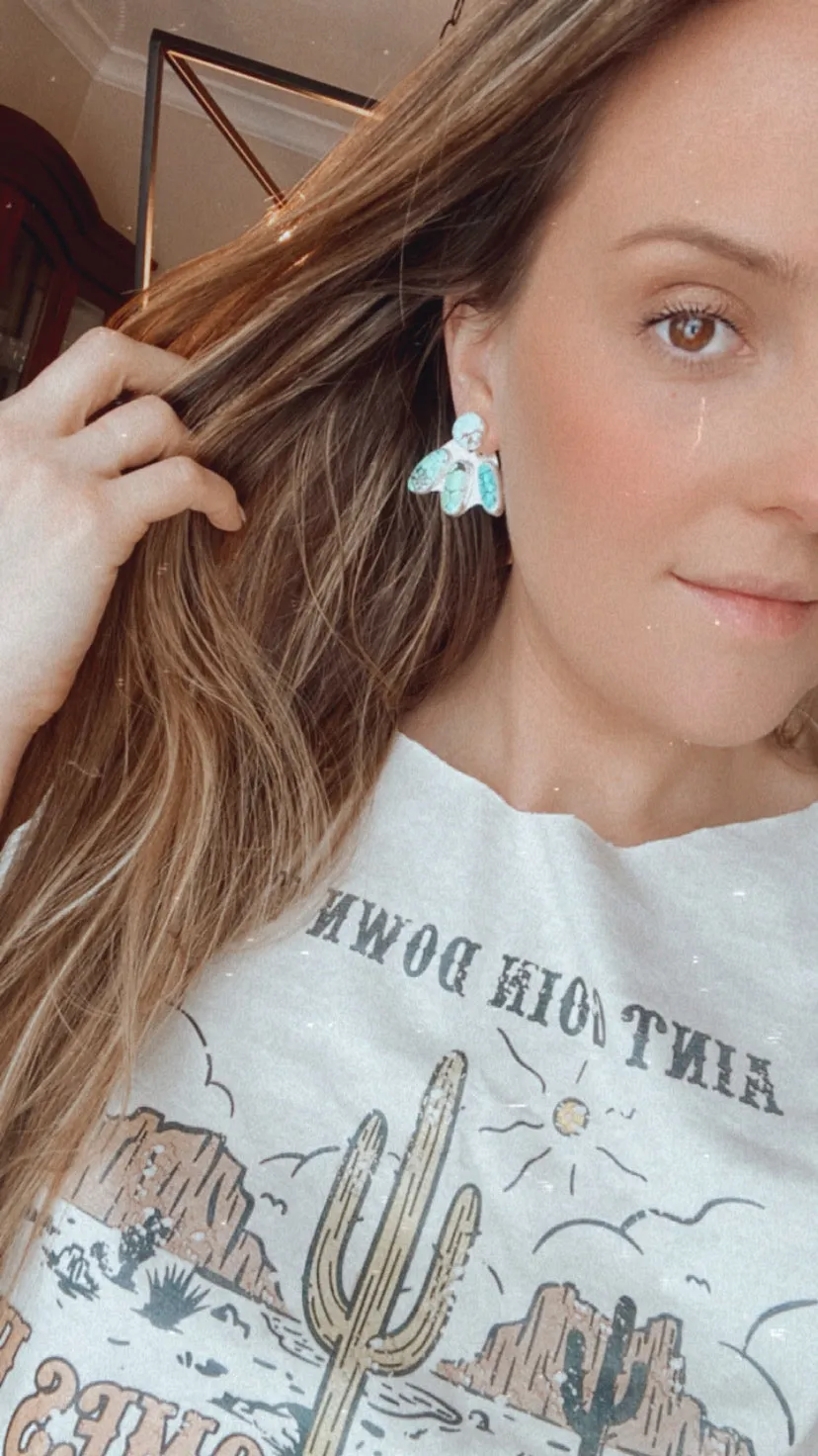 Sterling Silver Turquoise Sunline Wildflower Front and Back Earrings