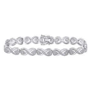 Sterling Silver Womens Round Diamond Infinity Bracelet 1/4 Cttw