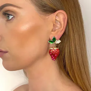 Strawberry Crystal Statement Drop Earrings