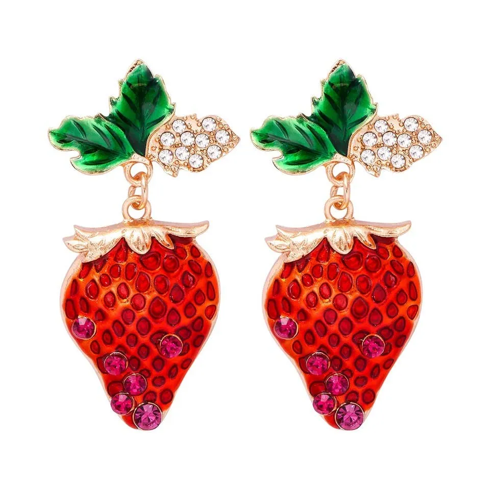 Strawberry Crystal Statement Drop Earrings