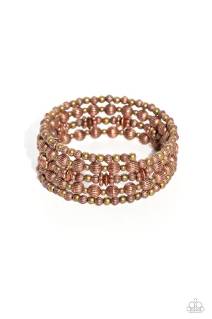 Striped Stack - Multi - Copper and Brass Bead Paparazzi Coil Bracelet