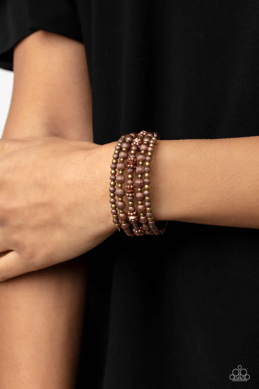 Striped Stack - Multi - Copper and Brass Bead Paparazzi Coil Bracelet