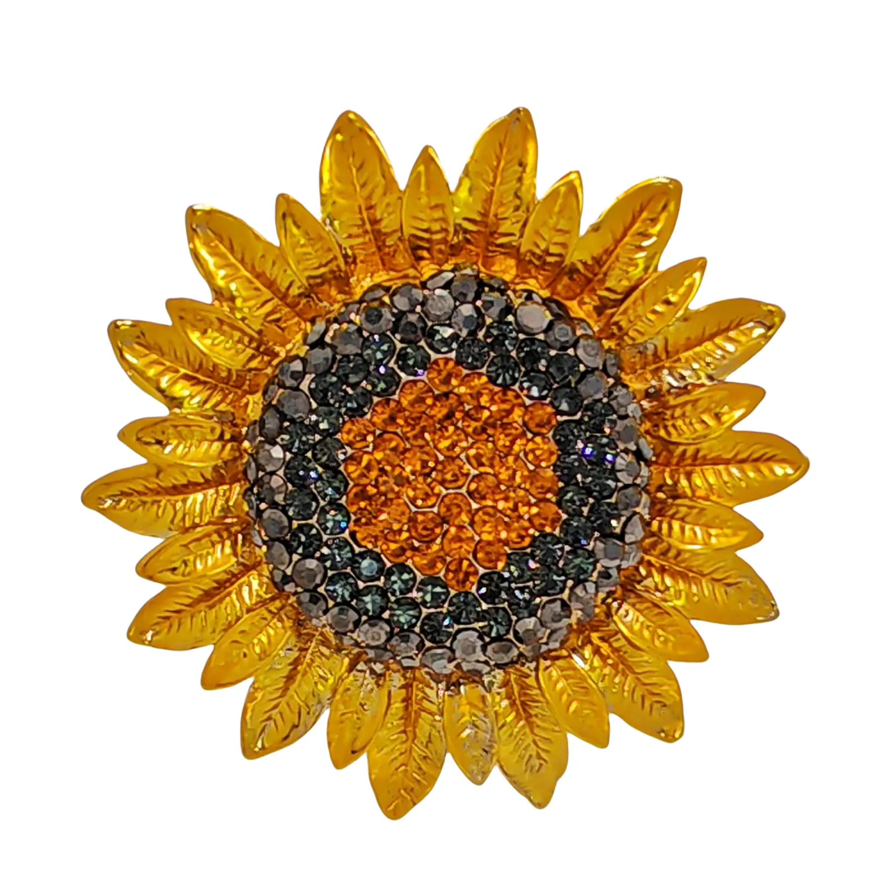 Stunning Metallic Petal Micro Pave Crystal Golden Sunflower Brooches Pin