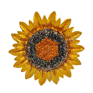 Stunning Metallic Petal Micro Pave Crystal Golden Sunflower Brooches Pin