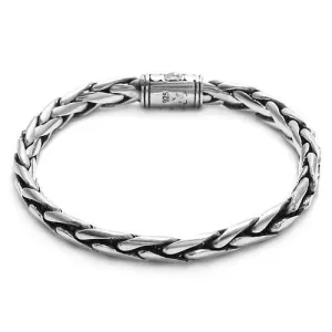 Stylish Sterling Silver Dots & Stripes Slide-In Lock Heavy Wheat Chain Bracelet
