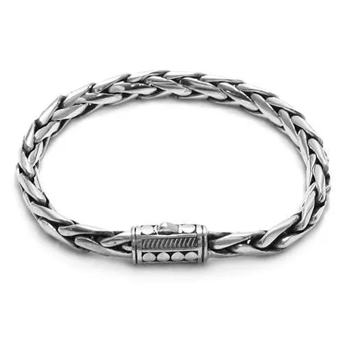 Stylish Sterling Silver Dots & Stripes Slide-In Lock Heavy Wheat Chain Bracelet