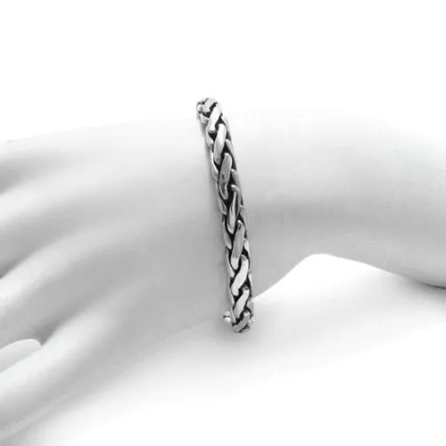 Stylish Sterling Silver Dots & Stripes Slide-In Lock Heavy Wheat Chain Bracelet