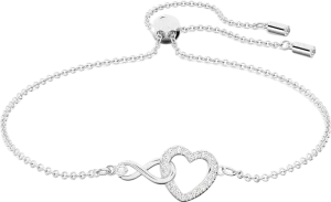 Swarovski Metallic Silver Infinity Heart Rhodium Plated Bracelet One Size