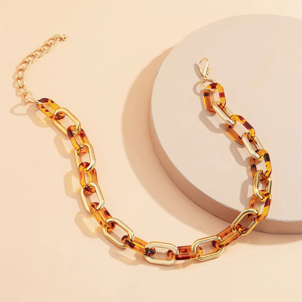 Tan Resin & 18K Gold-Plated  Leopard-Print Choker Necklace
