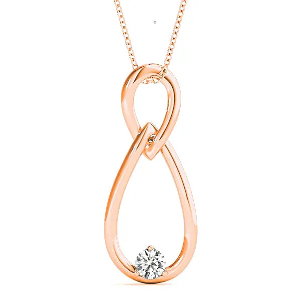 Tear Knot Round Diamond Solitaire Necklace Pendant
