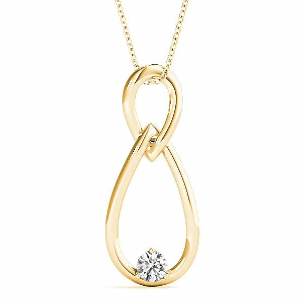 Tear Knot Round Diamond Solitaire Necklace Pendant