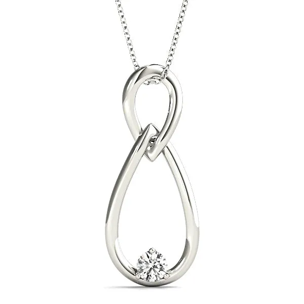 Tear Knot Round Diamond Solitaire Necklace Pendant