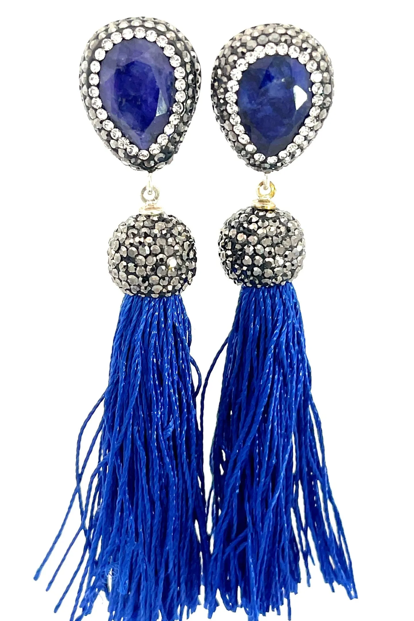 Teardrop Gemstone Tassel 925 Sterling Silver Earring