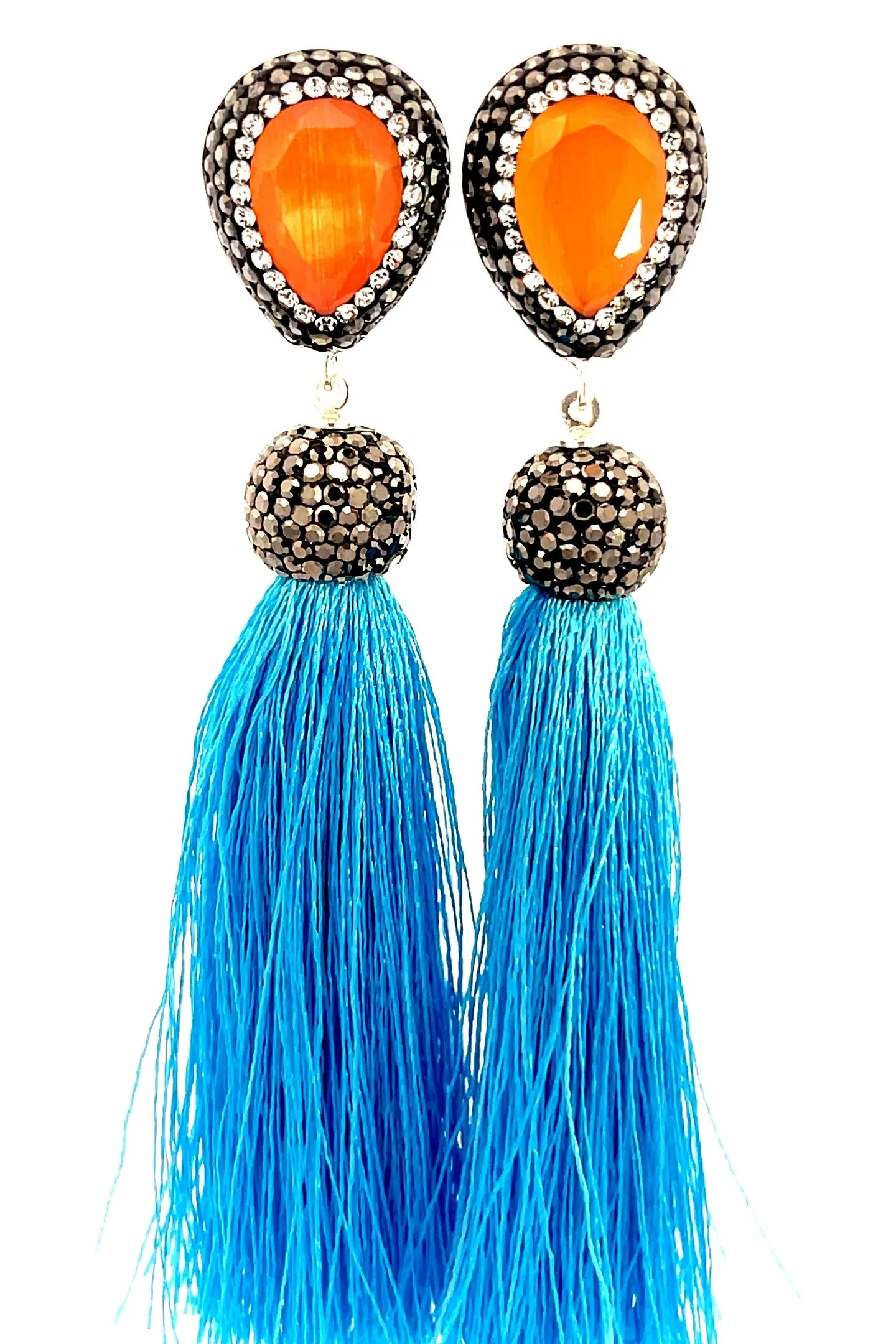 Teardrop Gemstone Tassel 925 Sterling Silver Earring