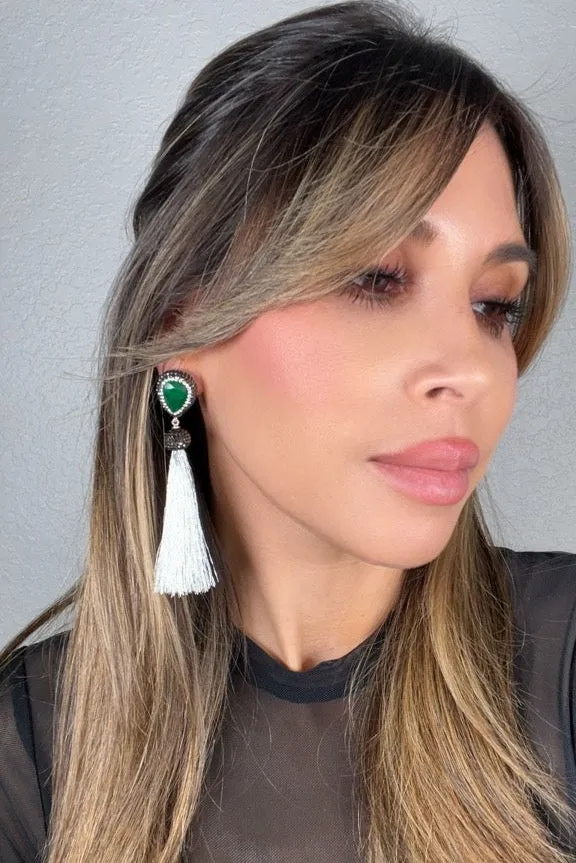 Teardrop Gemstone Tassel 925 Sterling Silver Earring