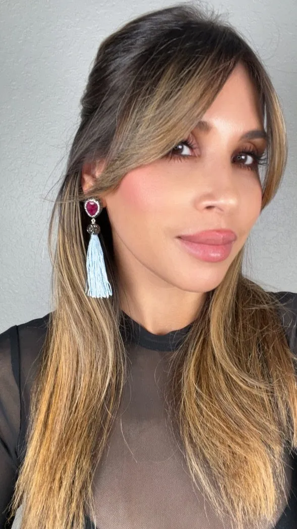Teardrop Gemstone Tassel 925 Sterling Silver Earring