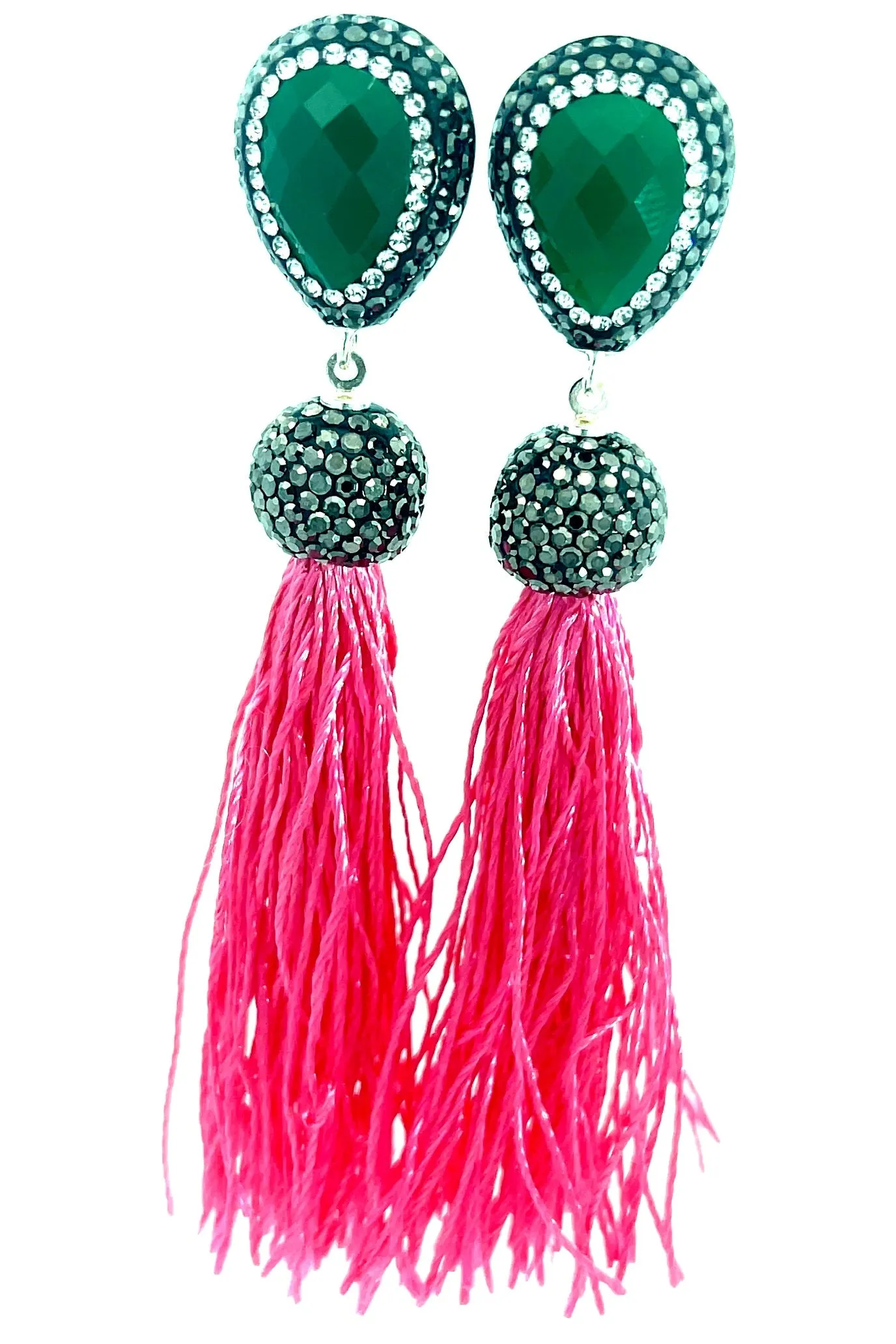Teardrop Gemstone Tassel 925 Sterling Silver Earring