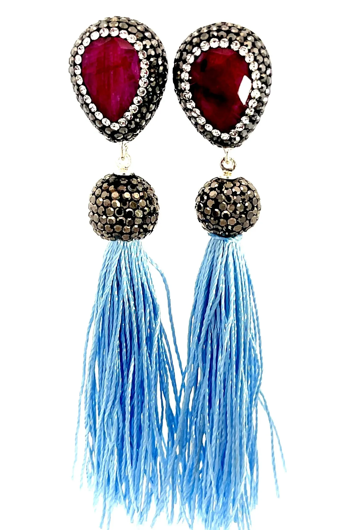 Teardrop Gemstone Tassel 925 Sterling Silver Earring