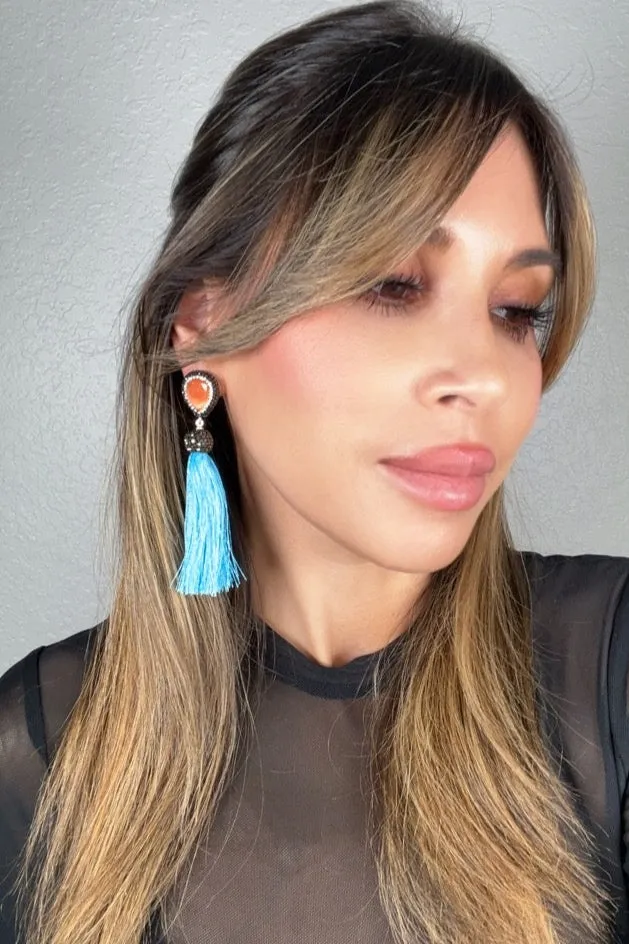 Teardrop Gemstone Tassel 925 Sterling Silver Earring