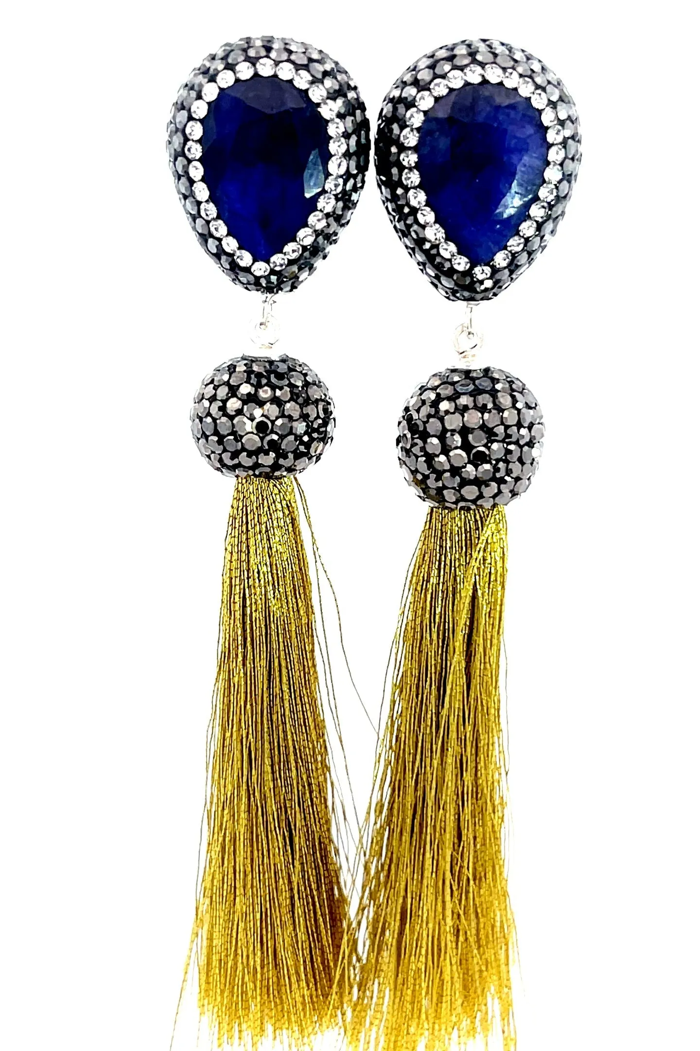 Teardrop Gemstone Tassel 925 Sterling Silver Earring