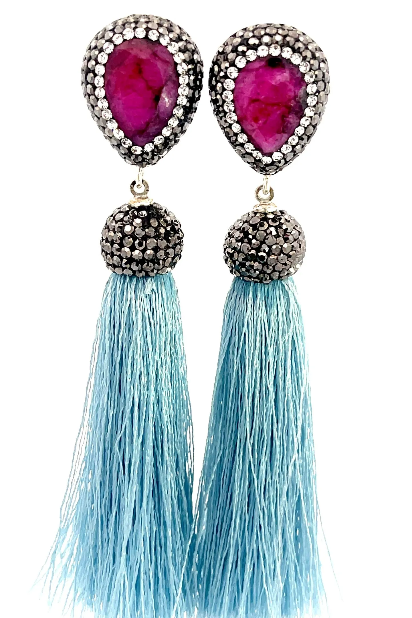 Teardrop Gemstone Tassel 925 Sterling Silver Earring
