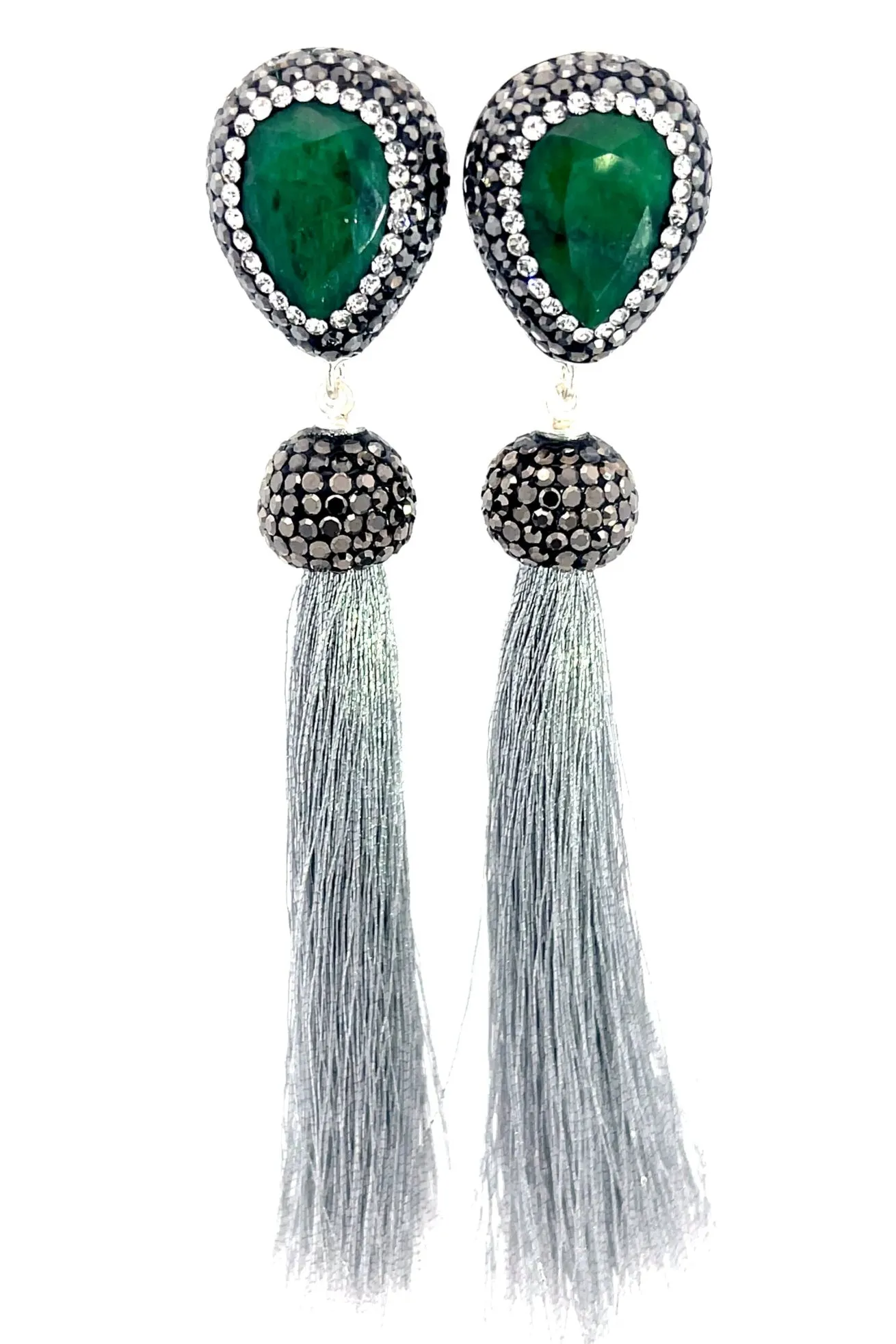 Teardrop Gemstone Tassel 925 Sterling Silver Earring