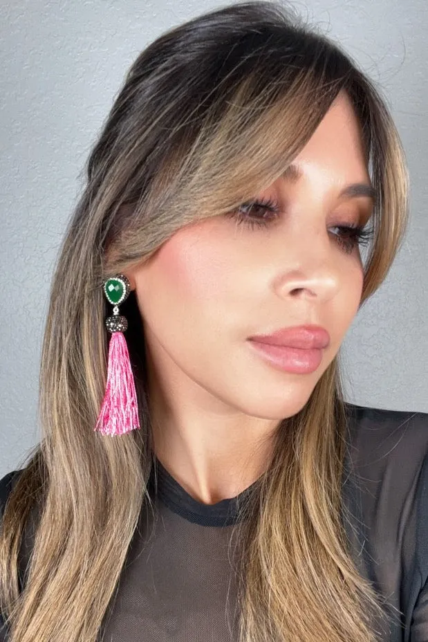 Teardrop Gemstone Tassel 925 Sterling Silver Earring