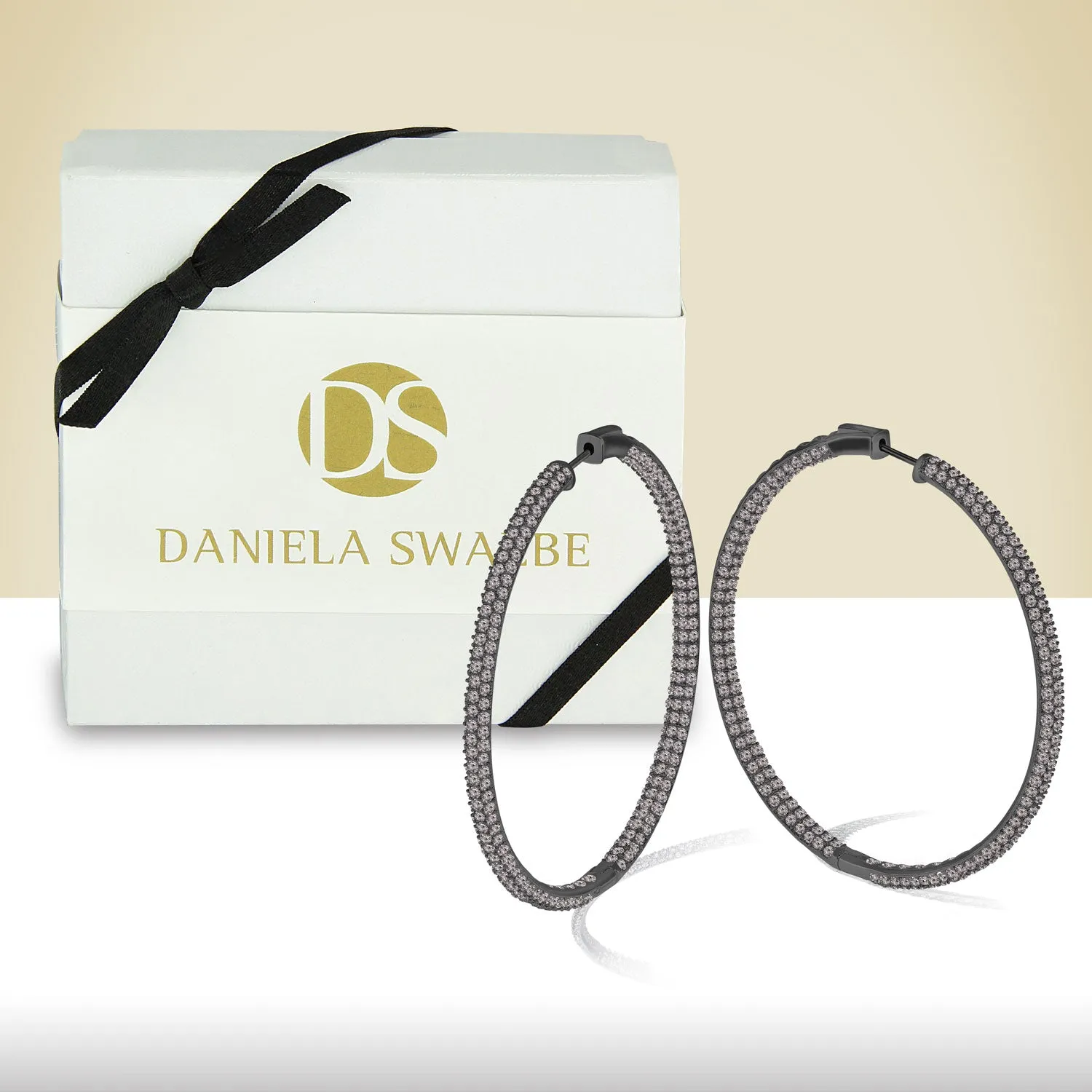 “The Grand” Hematite Plated Pave Crystal Inside-outside Hoop Earrings