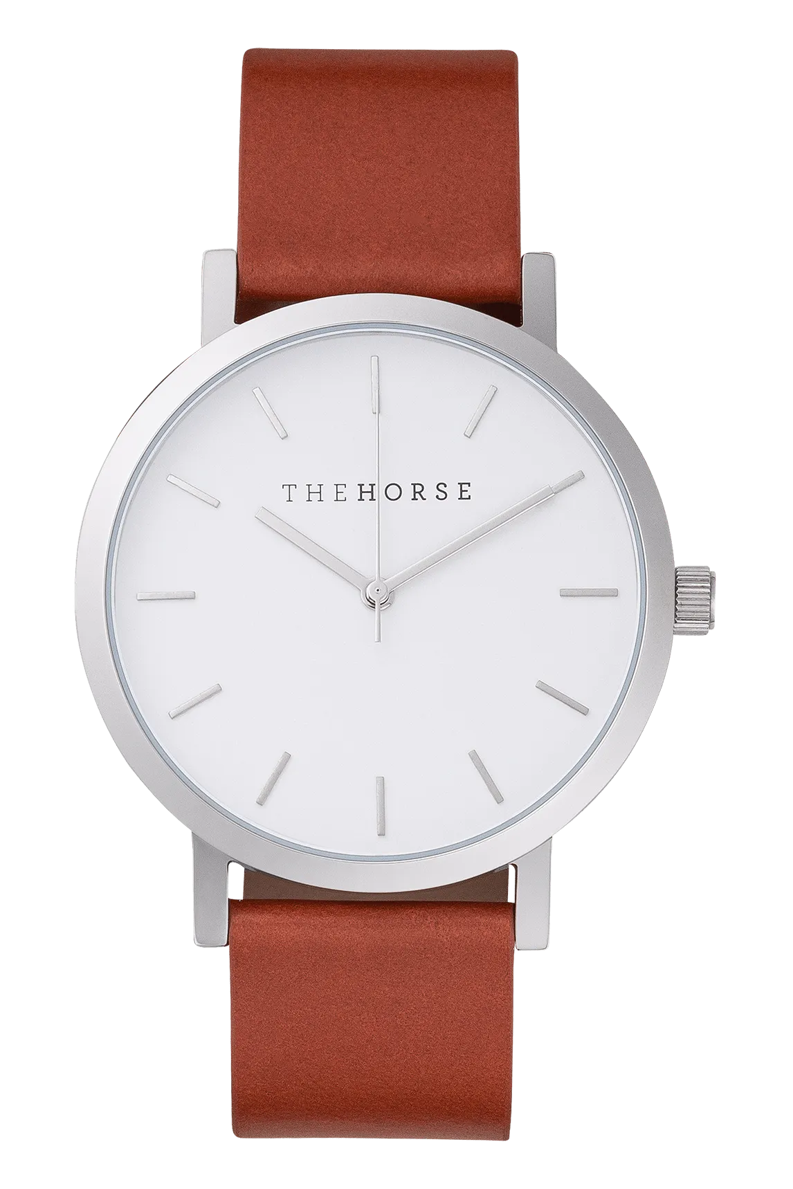 THE HORSE ORIGINAL WATCH - POLISHED STEEL/ WHITE FACE/TAN LEATHER