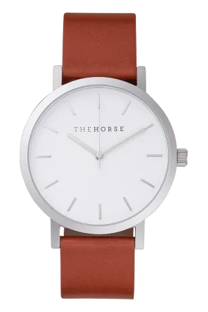 THE HORSE ORIGINAL WATCH - POLISHED STEEL/ WHITE FACE/TAN LEATHER
