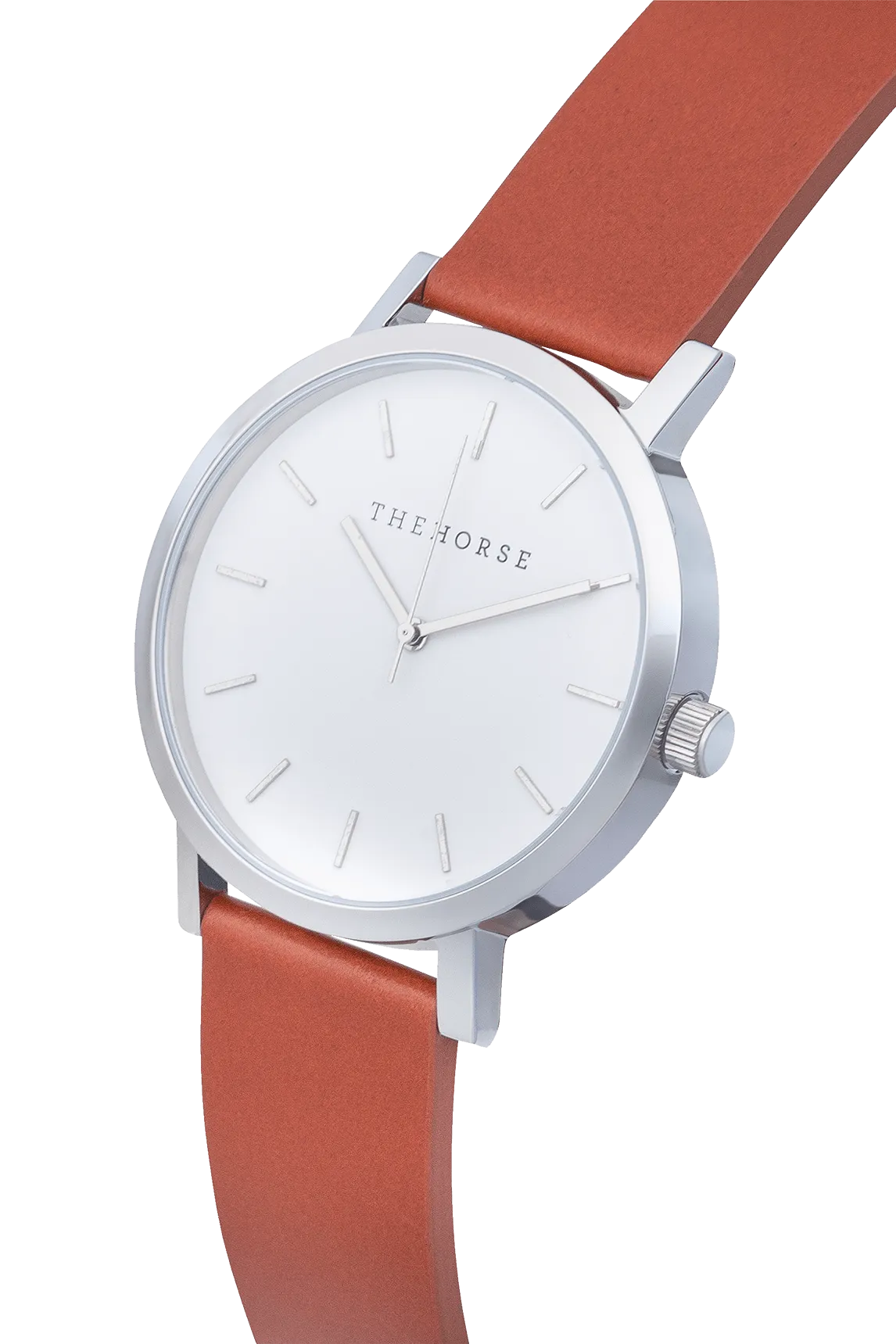 THE HORSE ORIGINAL WATCH - POLISHED STEEL/ WHITE FACE/TAN LEATHER