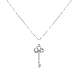 Tiffany & Co. Platinum 18K Rose Gold Pink Diamond Mini Fleur de Lis Key