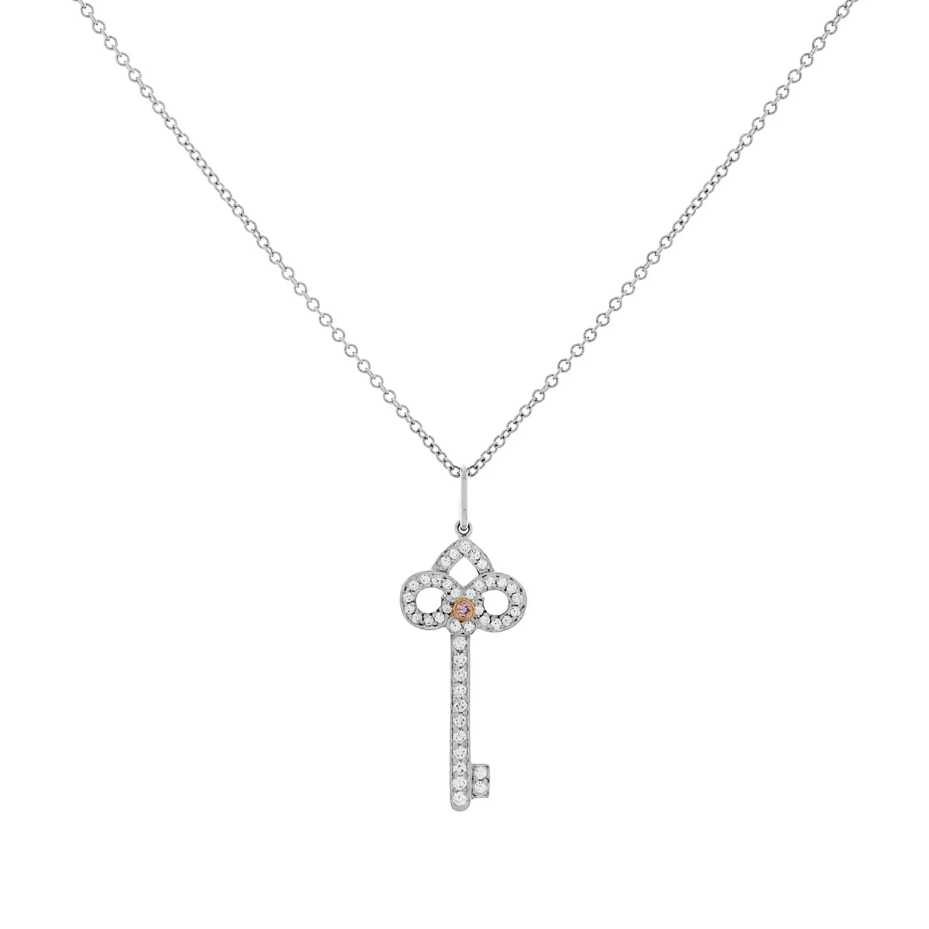 Tiffany & Co. Platinum 18K Rose Gold Pink Diamond Mini Fleur de Lis Key