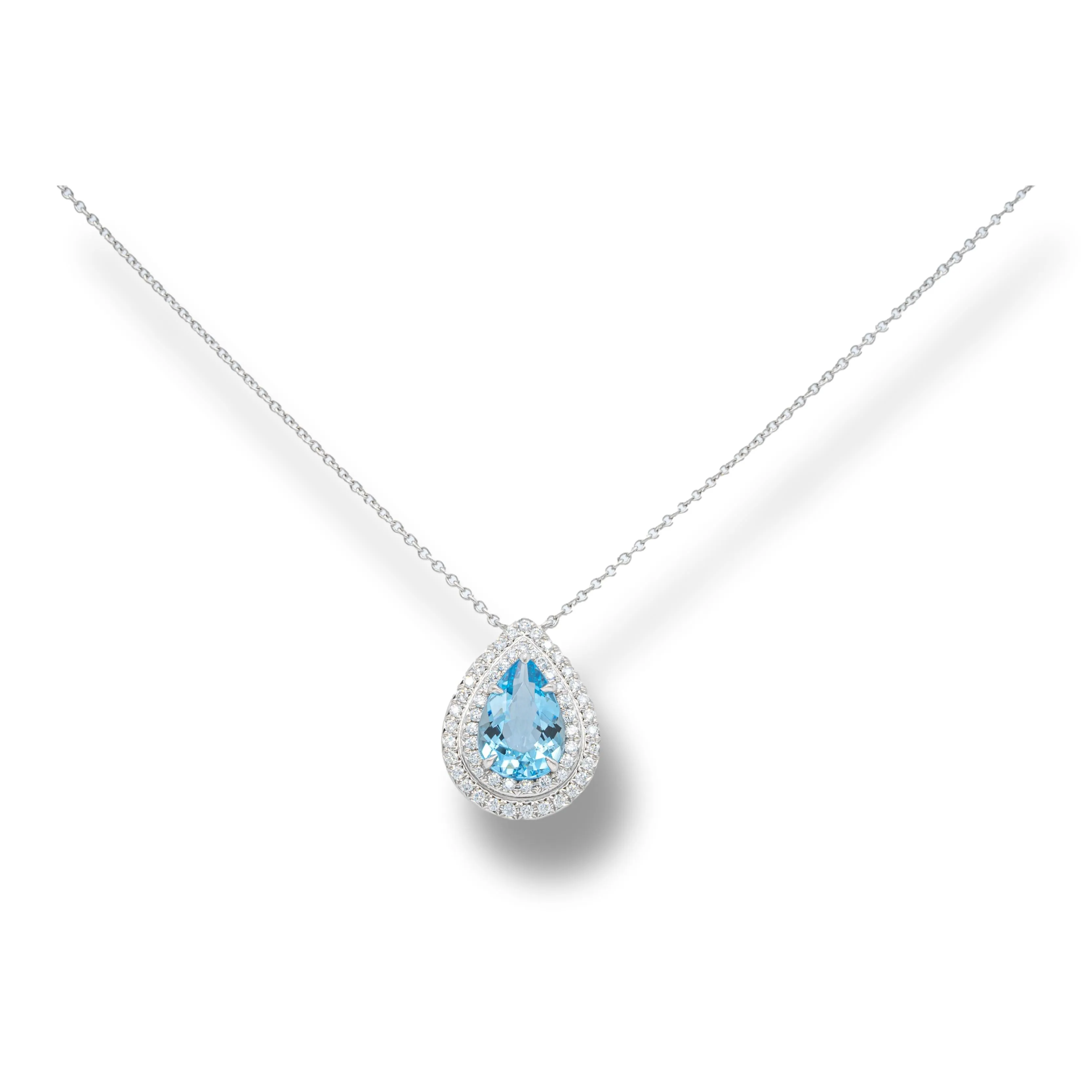 Tiffany & Co. Platinum Double Soleste Pear Shape Aquamarine and Diamond pendant
