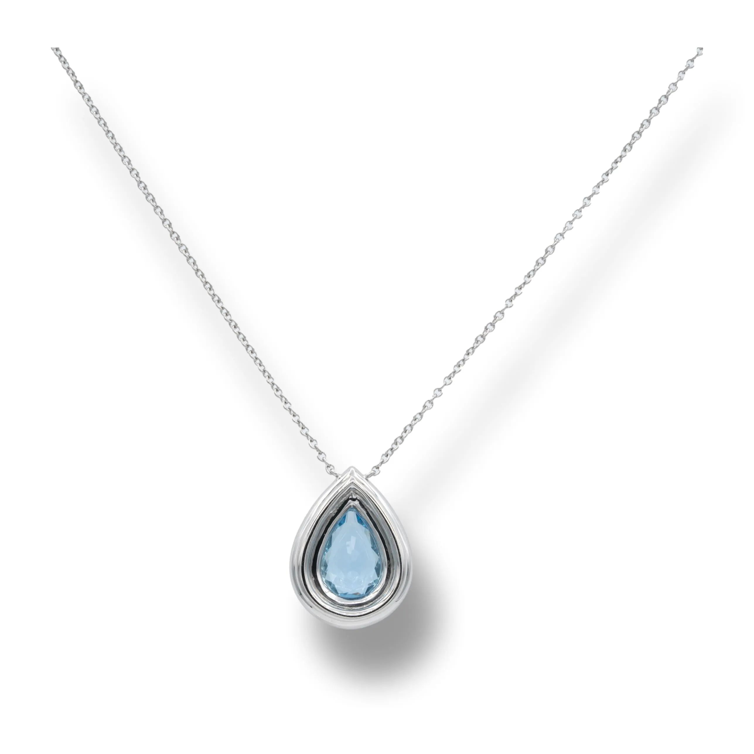 Tiffany & Co. Platinum Double Soleste Pear Shape Aquamarine and Diamond pendant