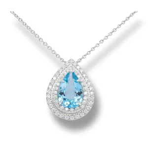 Tiffany & Co. Platinum Double Soleste Pear Shape Aquamarine and Diamond pendant