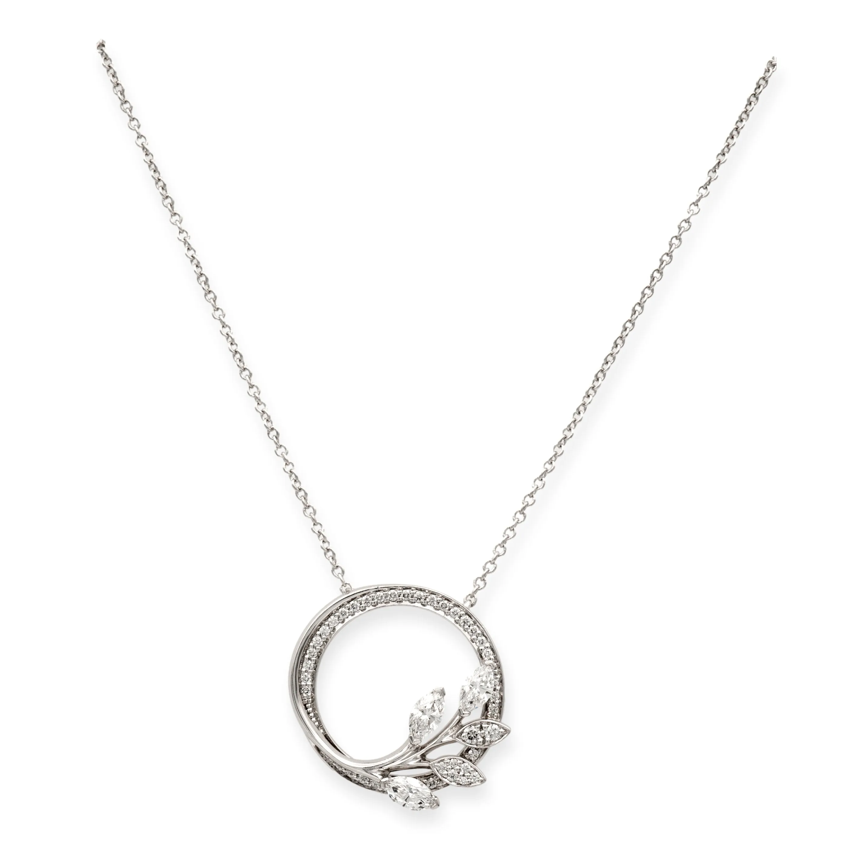 Tiffany & Co. Platinum Vine Victoria Mixed-Cut Diamond Circle Necklace Small