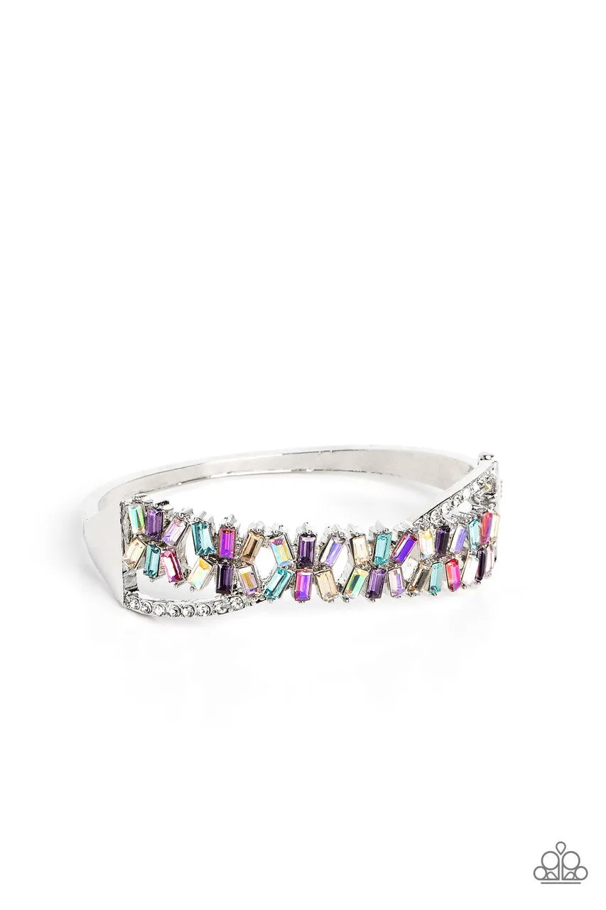 Timeless Trifecta - Multi - Colorful Emerald Cut Gem Paparazzi Hinge Bracelet - May 2023 Life of the Party Exclusive